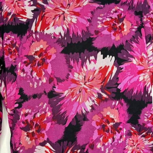 ELLE V-Neck Faux Wrap Blouse Womens XL Purple Floral 3/4 Slv Stretch Lined Mesh - Picture 2 of 8